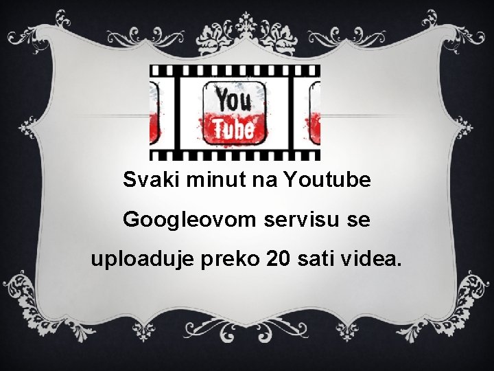 Svaki minut na Youtube Googleovom servisu se uploaduje preko 20 sati videa. 