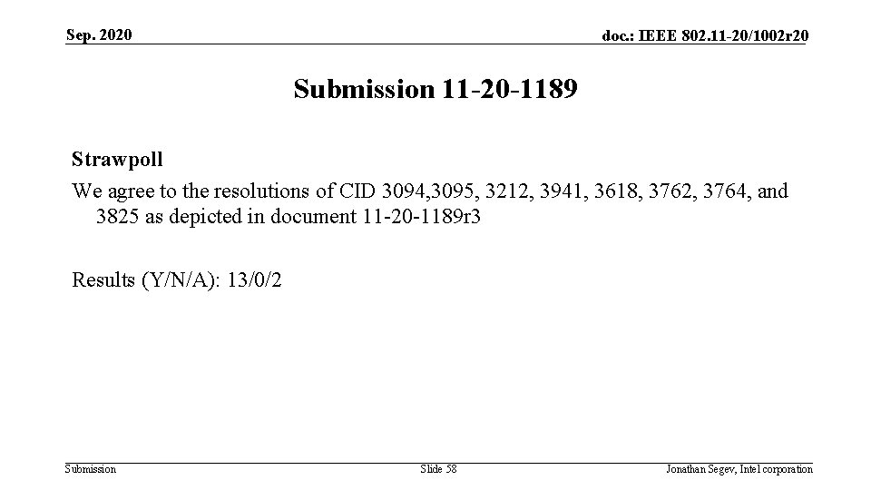 Sep. 2020 doc. : IEEE 802. 11 -20/1002 r 20 Submission 11 -20 -1189