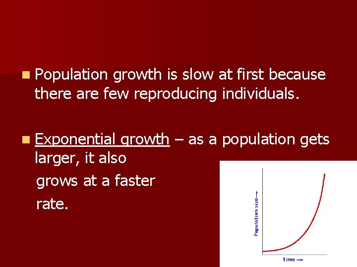 n Population growth is slow at first because there are few reproducing individuals. n