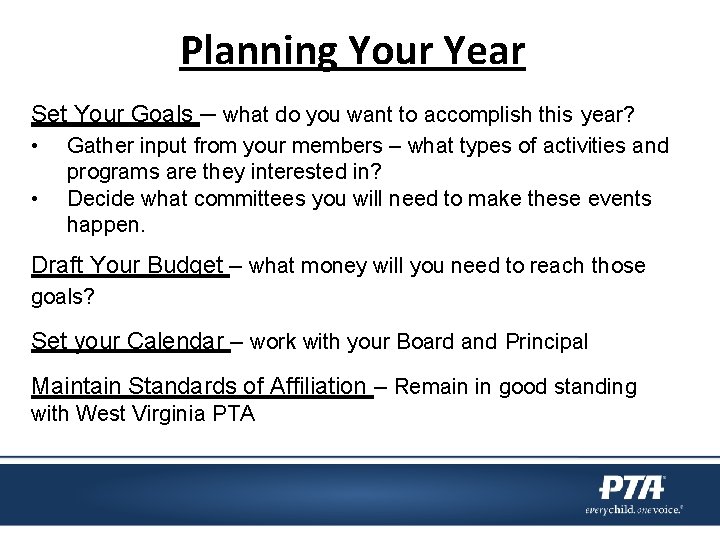 Planning Your Year Set Your Goals – what do you want to accomplish this