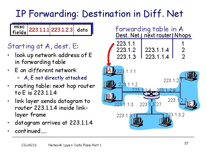 IP Forwarding: Destination in Diff. Net misc data fields 223. 1. 1. 1 223.