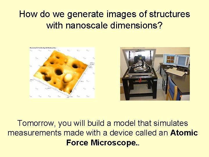 How do we generate images of structures with nanoscale dimensions? Tomorrow, you will build