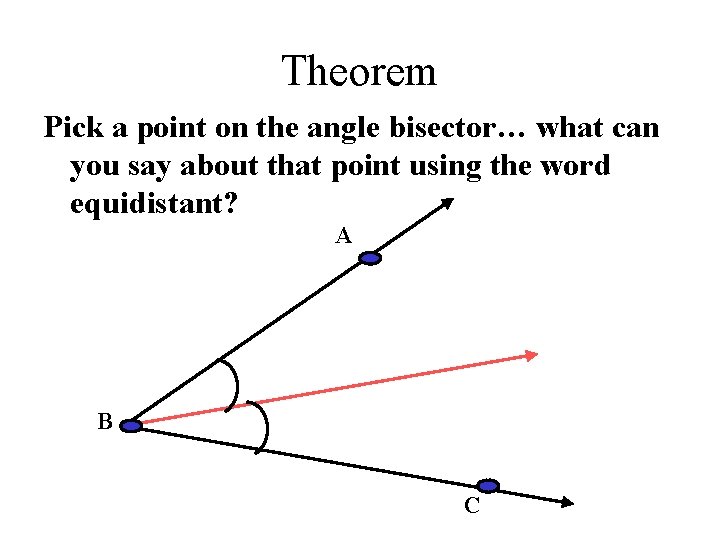 Theorem Pick a point on the angle bisector… what can you say about that