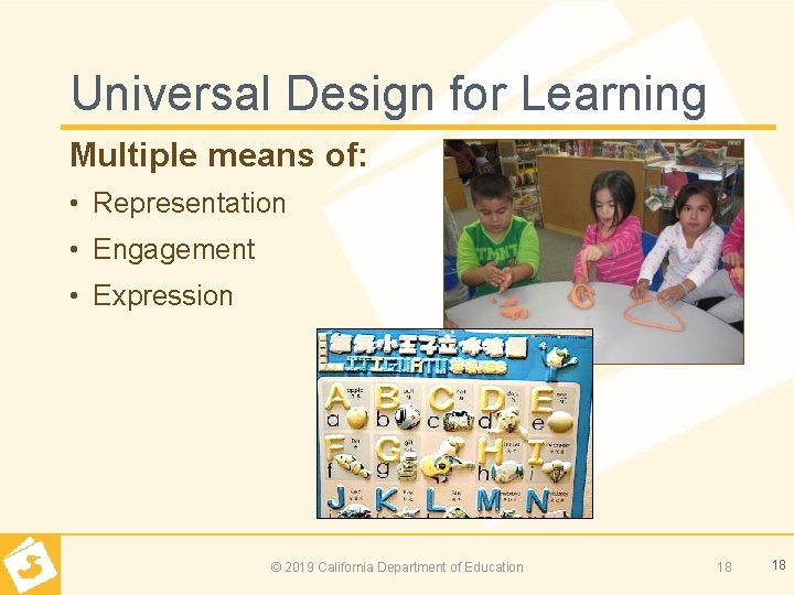 Universal Design for Learning Multiple means of: • Representation • Engagement • Expression ©