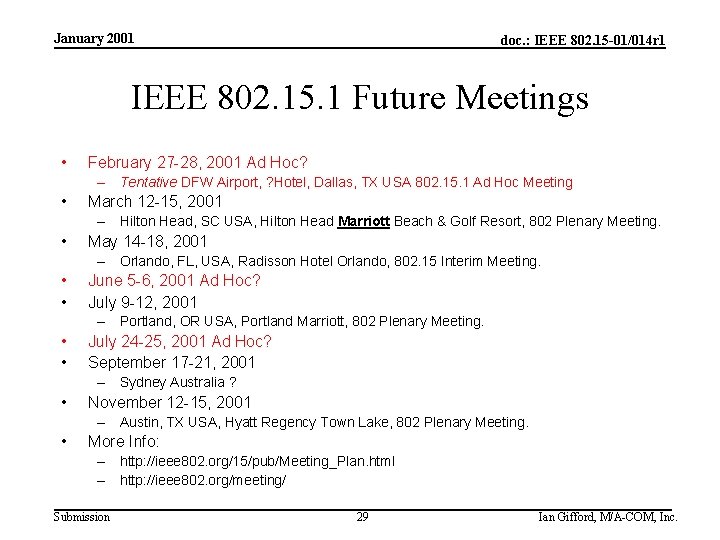 January 2001 doc. : IEEE 802. 15 -01/014 r 1 IEEE 802. 15. 1