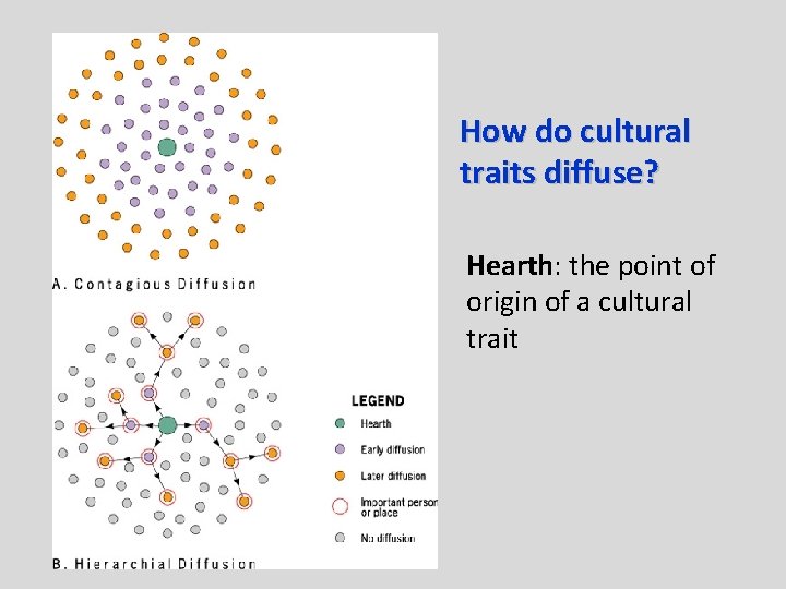 How do cultural traits diffuse? Hearth: the point of origin of a cultural trait