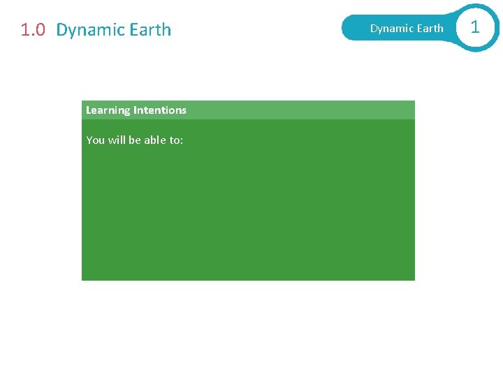 1. 0 Dynamic Earth Learning Intentions You will be able to: § Name and