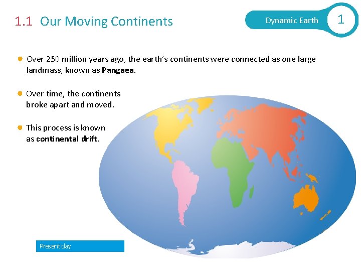 1. 1 Our Moving Continents Dynamic Earth Over 250 million years ago, the earth’s