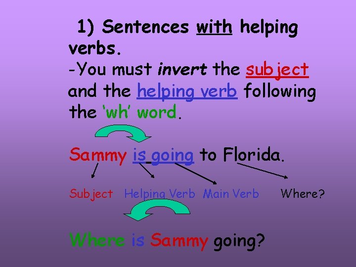 1) Sentences with helping verbs. -You must invert the subject and the helping verb