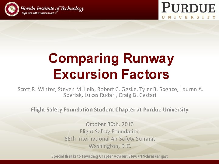 Comparing Runway Excursion Factors Scott R. Winter, Steven M. Leib, Robert C. Geske, Tyler