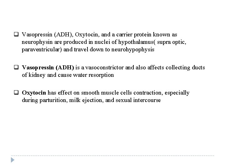 q Vasopressin (ADH), Oxytocin, and a carrier protein known as neurophysin are produced in