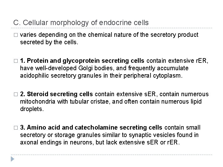 C. Cellular morphology of endocrine cells � varies depending on the chemical nature of