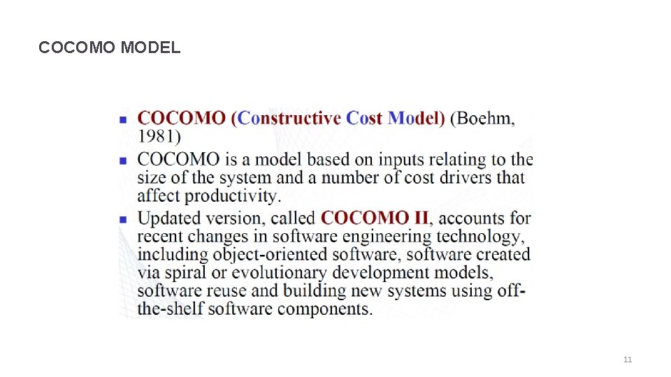 COCOMO MODEL 11 