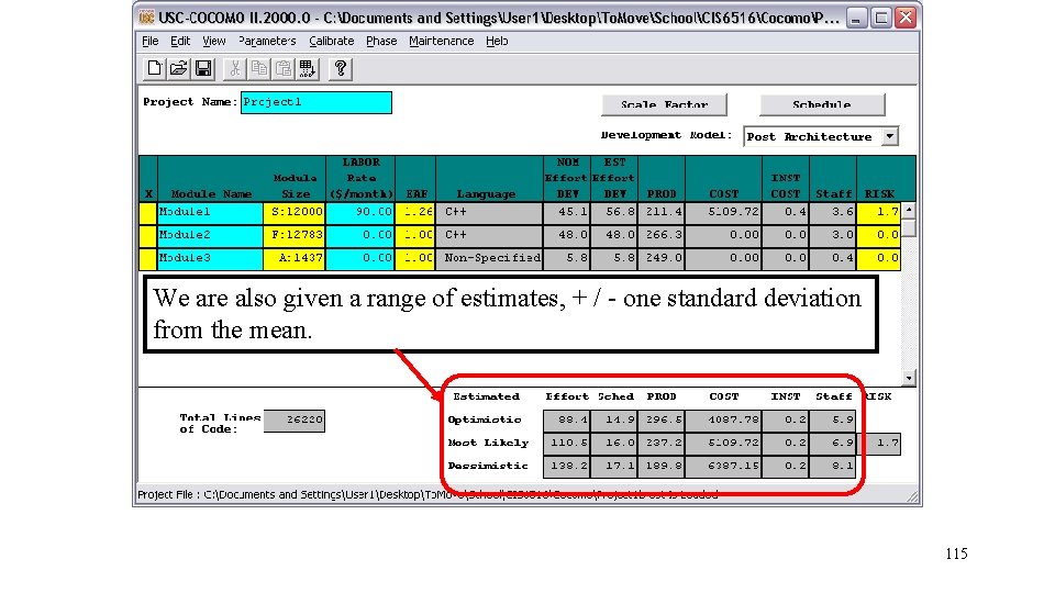 We are also given a range of estimates, + / - one standard deviation