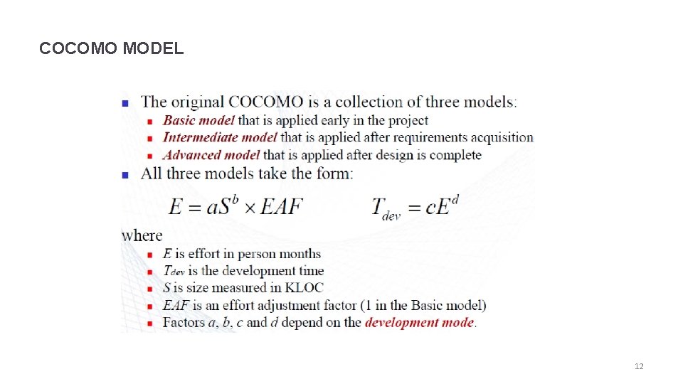 COCOMO MODEL 12 