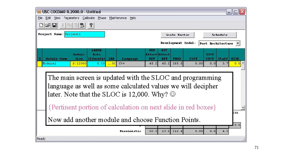 The main screen is updated with the SLOC and programming language as well as