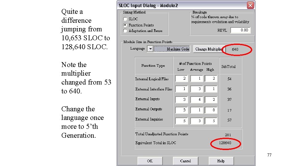 Quite a difference jumping from 10, 653 SLOC to 128, 640 SLOC. Note the