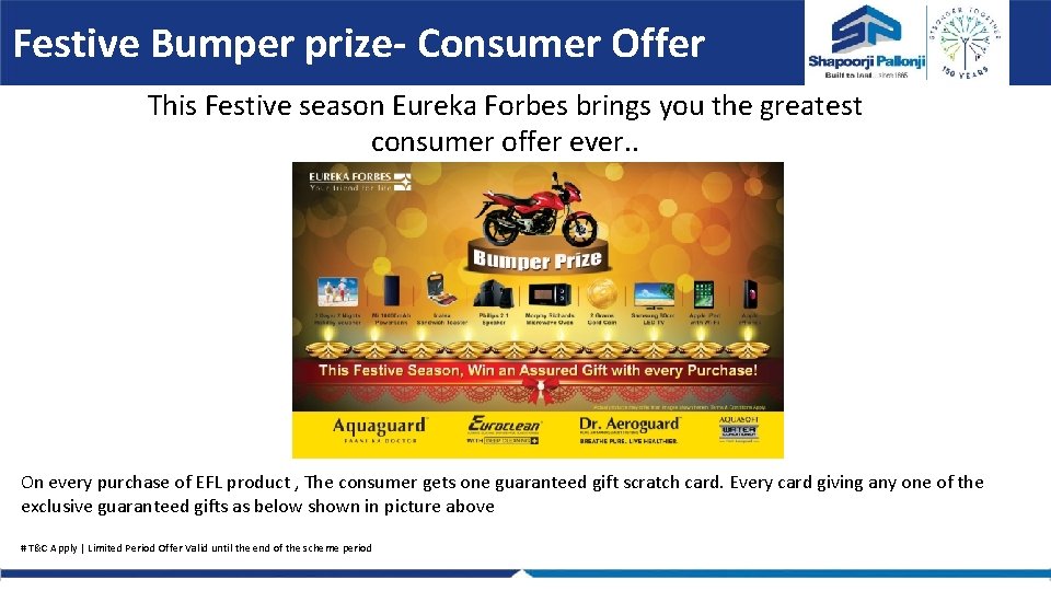 Festive Bumper prize- Consumer Offer This Festive season Eureka Forbes brings you the greatest
