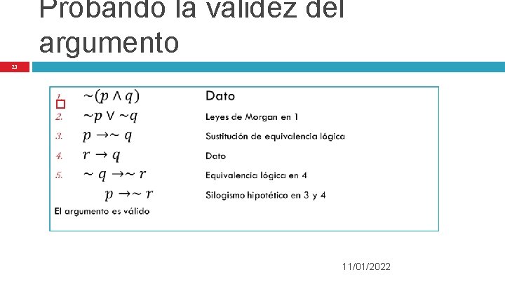 Probando la validez del argumento 23 11/01/2022 