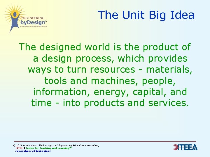 The Unit Big Idea The designed world is the product of a design process, The Unit Big Idea The designed world is the product of a design process,