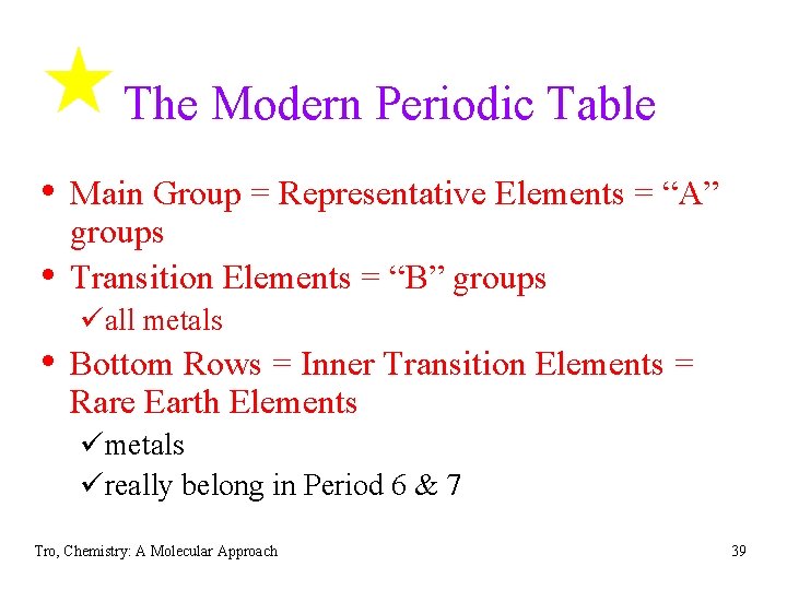 The Modern Periodic Table • Main Group = Representative Elements = “A” • groups The Modern Periodic Table • Main Group = Representative Elements = “A” • groups