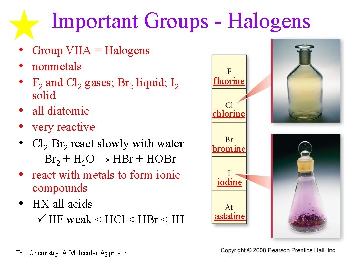 Important Groups - Halogens • Group VIIA = Halogens • nonmetals • F 2 Important Groups - Halogens • Group VIIA = Halogens • nonmetals • F 2