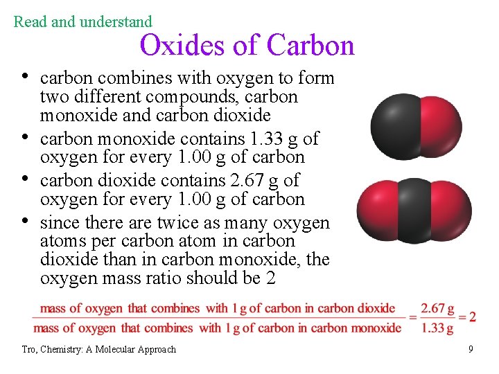 Read and understand Oxides of Carbon • carbon combines with oxygen to form • Read and understand Oxides of Carbon • carbon combines with oxygen to form •