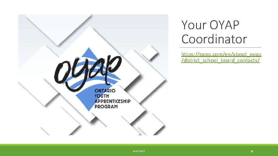 Your OYAP Coordinator https: //oyap. com/en/about_oyap /district_school_board_contacts/ SCWI/IJECT 28 