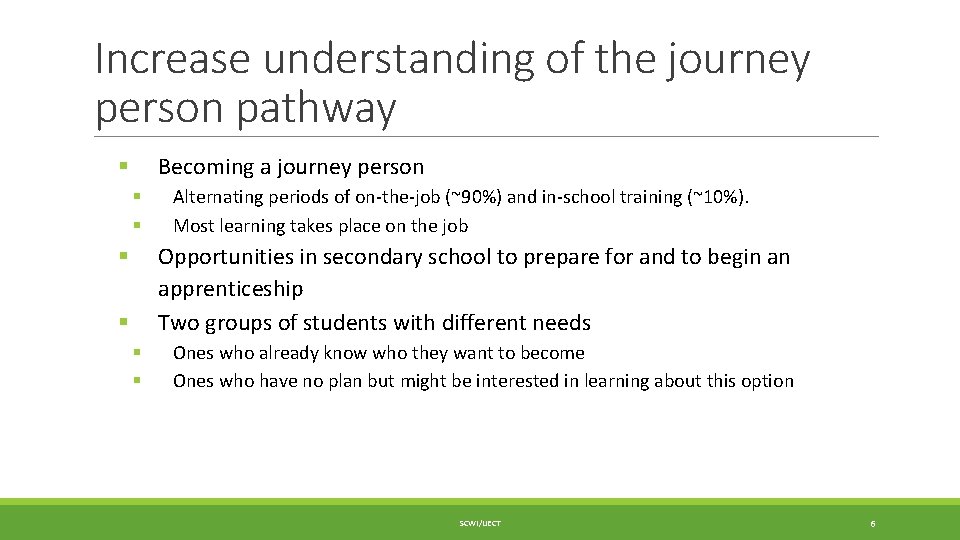 Increase understanding of the journey person pathway Becoming a journey person § § §