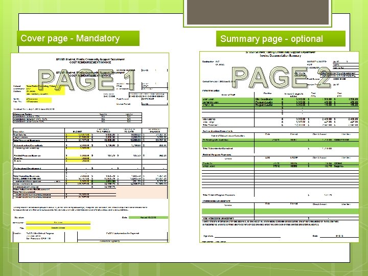 Cover page - Mandatory PAGE 1 Summary page - optional PAGE 2 