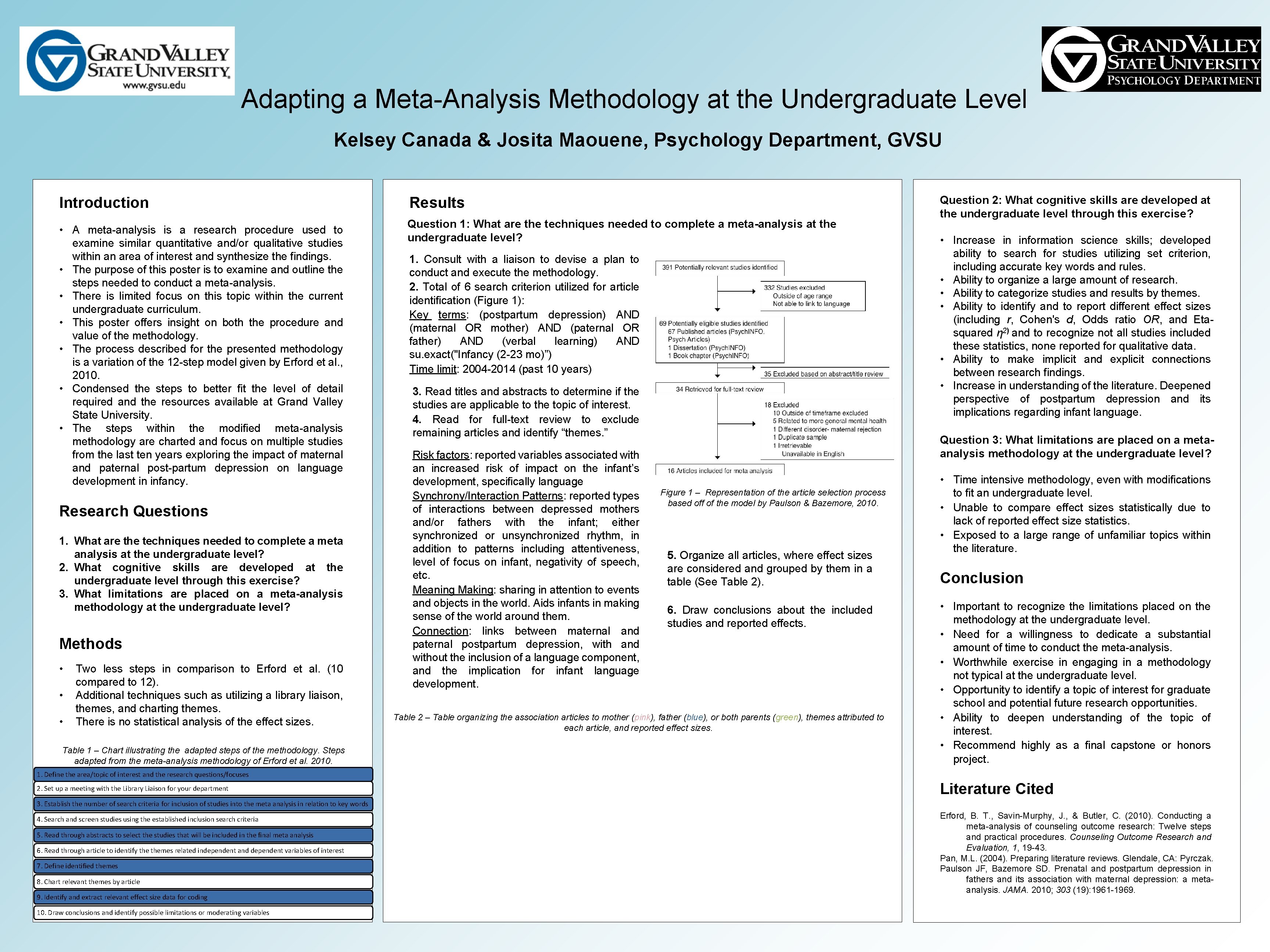 Adapting a Meta-Analysis Methodology at the Undergraduate Level Kelsey Canada & Josita Maouene, Psychology
