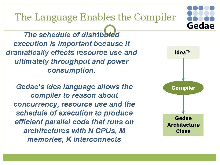 The Language Enables the Compiler 4 The schedule of distributed execution is important because