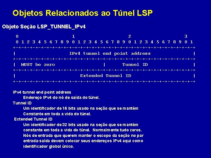 Objetos Relacionados ao Túnel LSP Objeto Seção LSP_TUNNEL_IPv 4 0 1 2 3 4