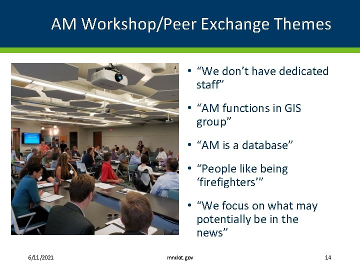 AM Workshop/Peer Exchange Themes • “We don’t have dedicated staff” • “AM functions in