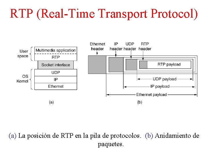 RTP (Real-Time Transport Protocol) (a) La posición de RTP en la pila de protocolos.