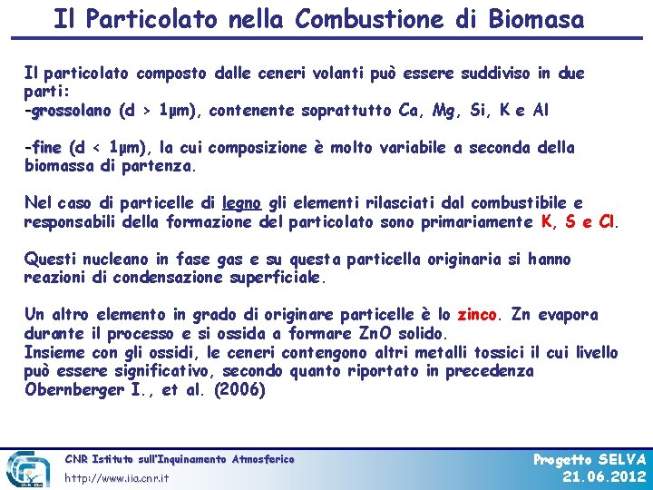 Il Particolato nella Combustione di Biomasa Il particolato composto dalle ceneri volanti può essere