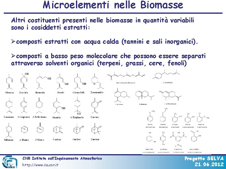 Microelementi nelle Biomasse Altri costituenti presenti nelle biomasse in quantità variabili sono i cosiddetti