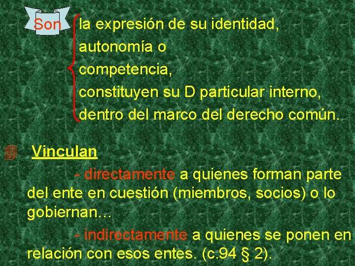 Son la expresión de su identidad, autonomía o competencia, constituyen su D particular interno,