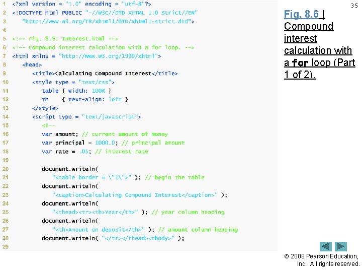 35 Fig. 8. 6 | Compound interest calculation with a for loop (Part 1
