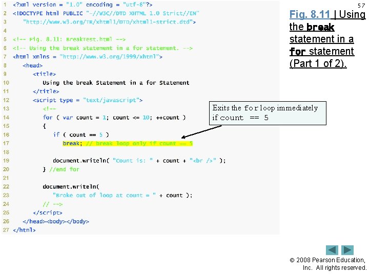 57 Fig. 8. 11 | Using the break statement in a for statement (Part