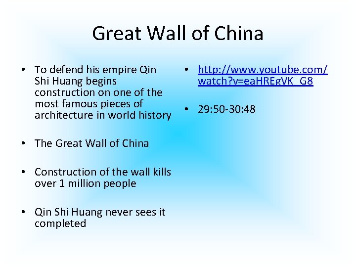 Great Wall of China • To defend his empire Qin Shi Huang begins construction