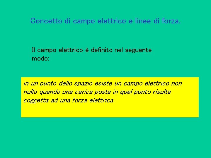 Concetto di campo elettrico e linee di forza. Il campo elettrico è definito nel