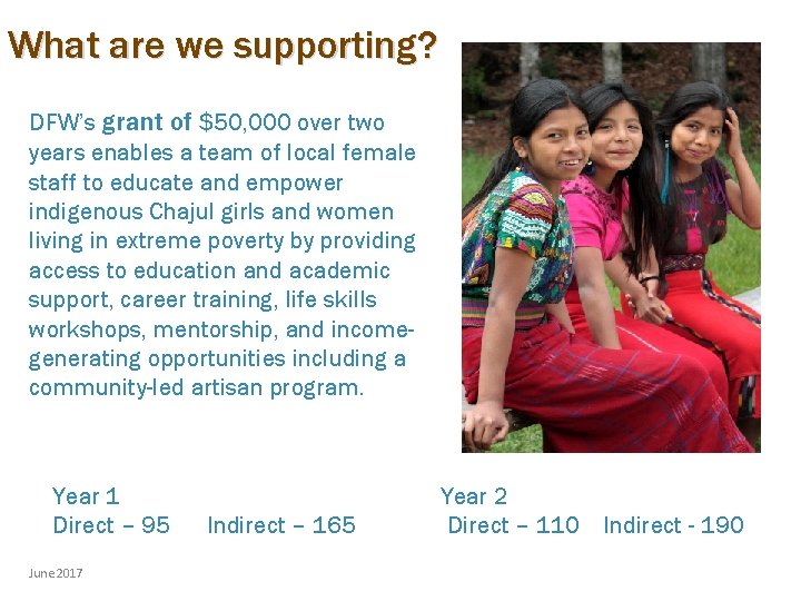 What are we supporting? DFW’s grant of $50, 000 over two years enables a