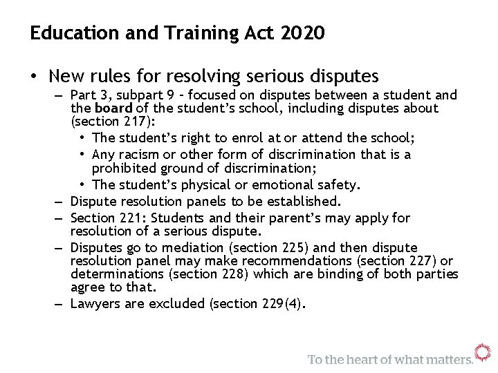 Education and Training Act 2020 • New rules for resolving serious disputes – Part