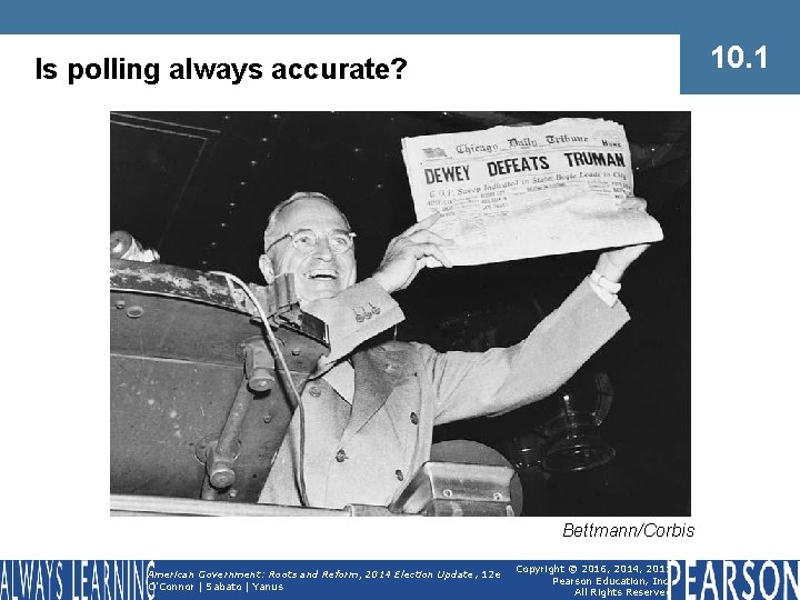 10. 1 Is polling always accurate? Bettmann/Corbis American Government: Roots and Reform, 2014 Election