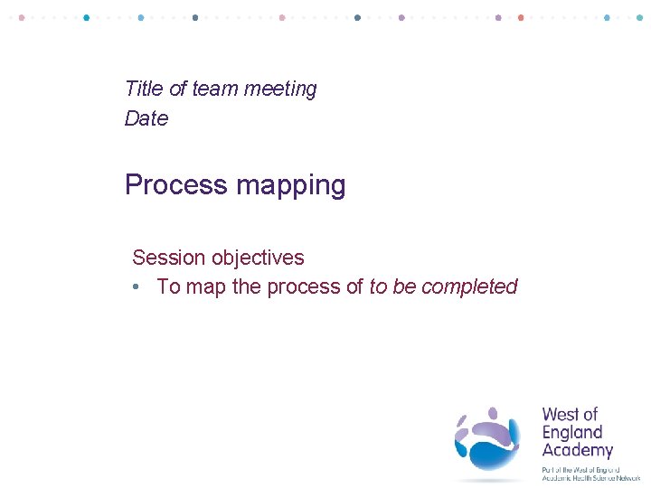 Title of team meeting Date Process mapping Session objectives • To map the process
