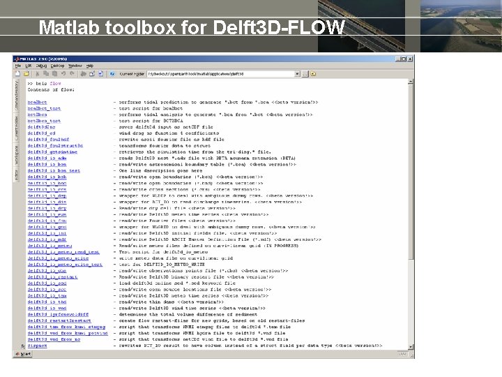 Matlab toolbox for Delft 3 D-FLOW 