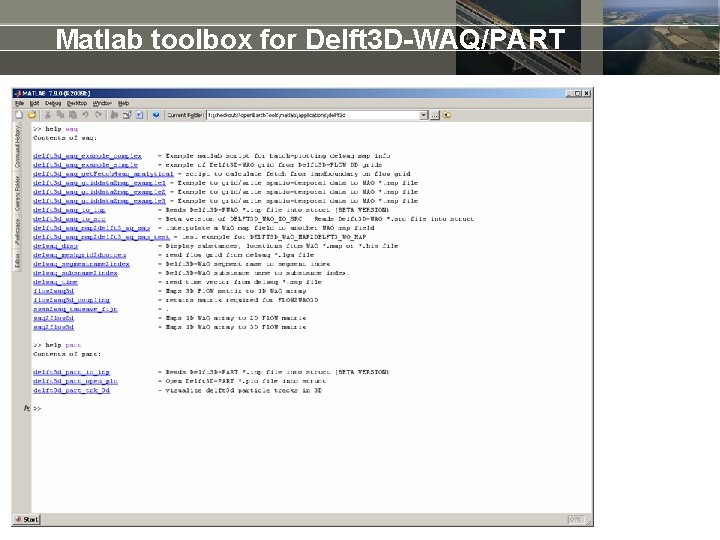 Matlab toolbox for Delft 3 D-WAQ/PART 