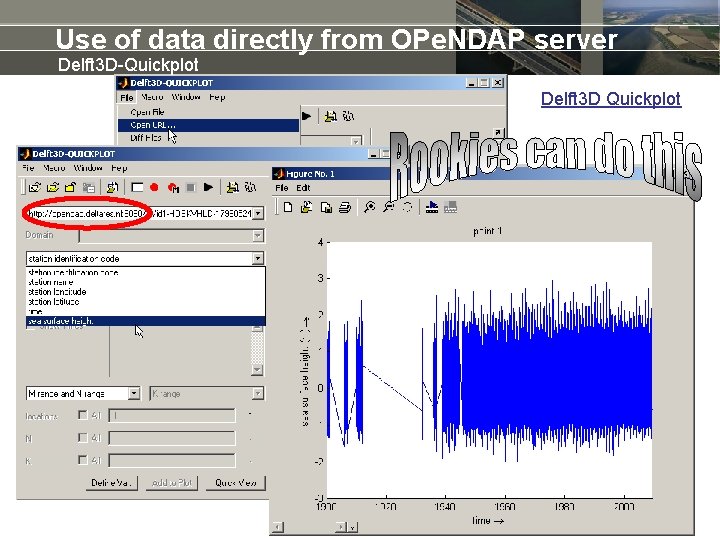 Use of data directly from OPe. NDAP server Delft 3 D-Quickplot Delft 3 D