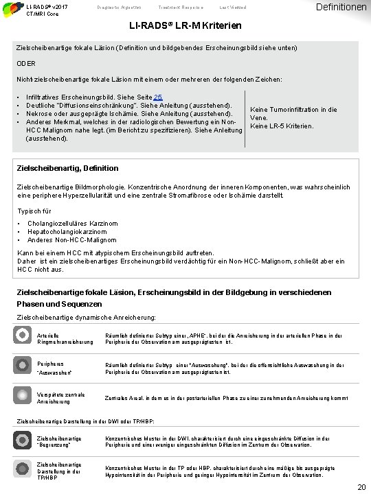 LI-RADS® v 2017 CT/MRI Core Diagnostic Algorithm Treatment Response Definitionen Last Viewed LI-RADS® LR-M